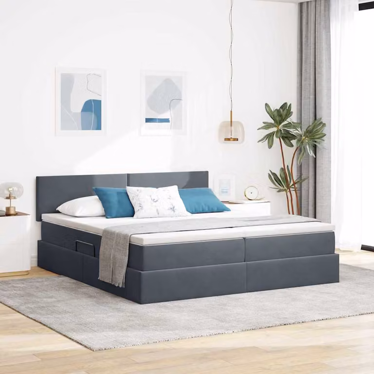Letto con contenitore vidaXL in velluto e similpelle grigio con base lift-up L: 180 cm, P: 200 cm, H: 88 cm