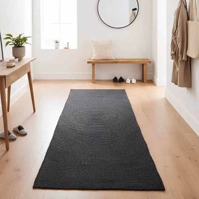 Tappeto in juta rettangolare per zona living, colore grigio antracite, L 80 cm x P 400 cm