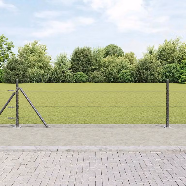 Recinzione esagonale vidaXL con base in cemento e palo rotondo in acciaio e PVC, Grigio, L: 100 cm, H: 50 cm