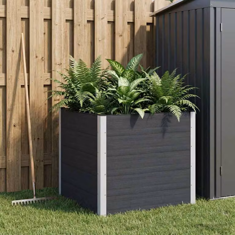 Letto rialzato da giardino vidaXL in WPC e alluminio Nero L 100 x P 100 x H 91 cm