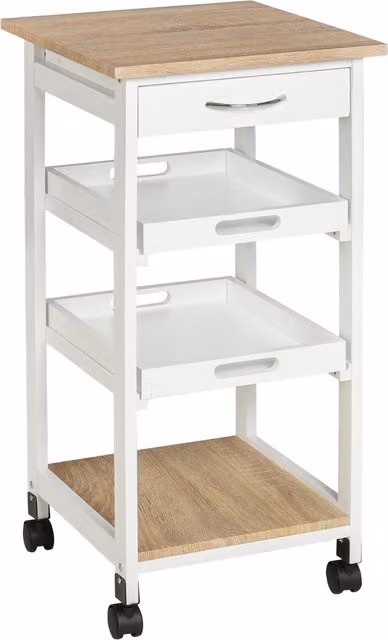 Carrello da cucina con ruote Aosom con 2 ripiani rimovibili in legno di pino, bianco, L/P/H: 37 x 37 x 76 cm