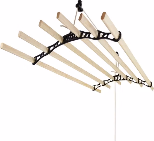 Stendibiancheria da Soffitto Monster Shop con 6 Stecche in Legno e Supporti in Ghisa Nera