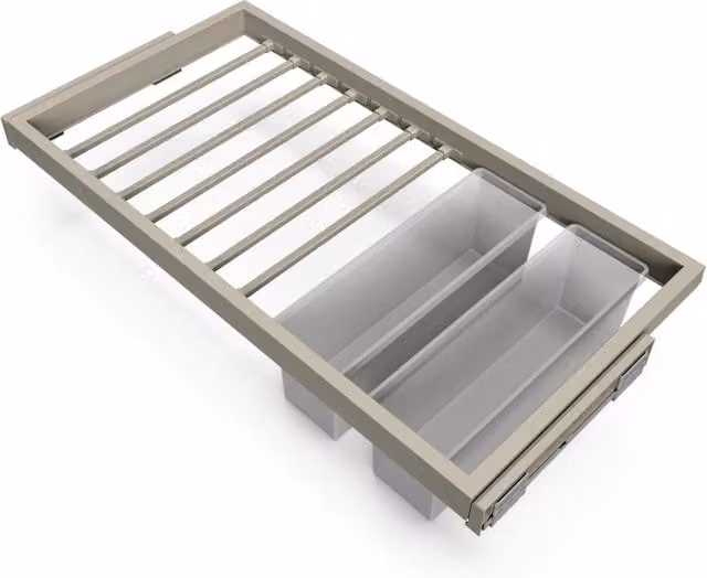 Kit Emuca per Armadio con 7 Aste Portapantaloni Estraibili e 2 Vassoi in Acciaio Grigio Pietra, Larghezza: 90 cm