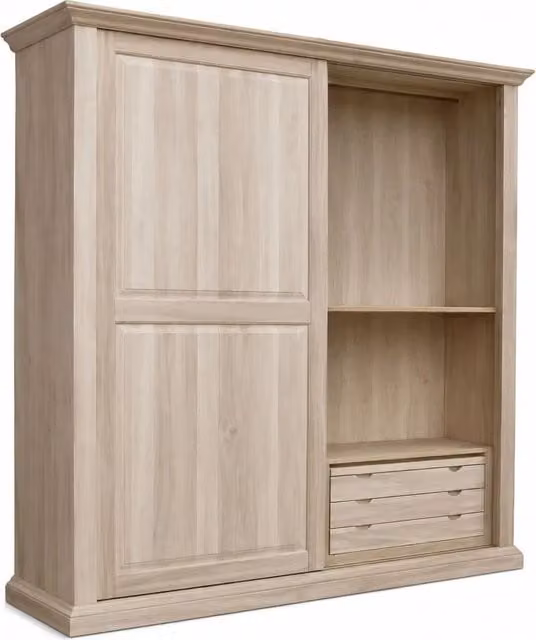 Armadio classico con 2 porte scorrevoli in legno di pioppo grezzo Mobili 2G L: 275 cm, P: 66 cm, H: 254 cm
