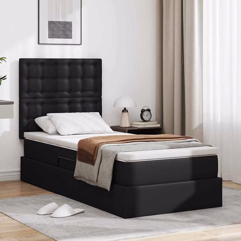 Letto con Contenitore vidaXL in Pelle Sintetica Nera L: 190 cm, P: 90 cm, H: 128 cm