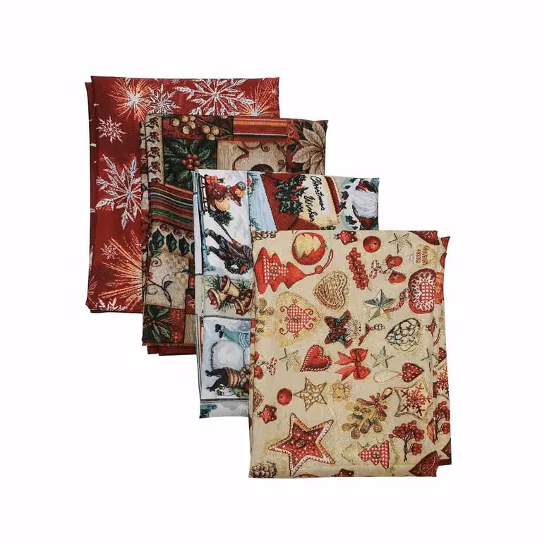 Tovaglia Antimacchia Vestiamo Casa Gran Natale con effetto Gobelin, motivo floreale rosso, L: 300 cm, P: 140 cm