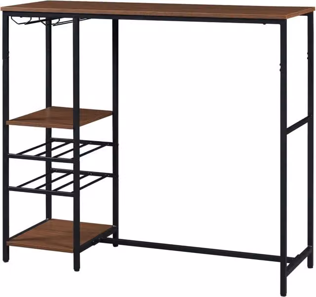Tavolo da bar rettangolare HELLOSHOP26 in stile industrial con piano in legno effetto noce e struttura in metallo nero, L: 120 cm, P: 40 cm, H: 105 cm