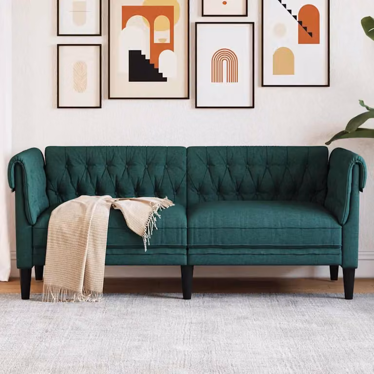 vidaXL Divano Chesterfield a 2 Posti in Tessuto Verde con Struttura in Legno Solido L: 182,5 cm, P: 74,5 cm, H: 74,5 cm