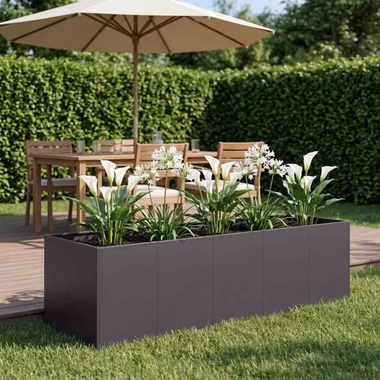 vidaXL Vaso da giardino in metallo Nero e Antracite L: 200 cm, P: 80 cm, H: 60 cm