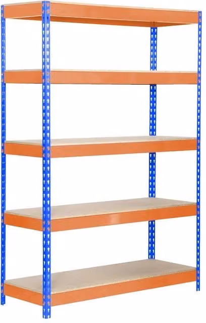 Scaffale in metallo e legno Simon Rack con 5 ripiani, multicolore, H 200 cm x L 100 cm x P 45 cm
