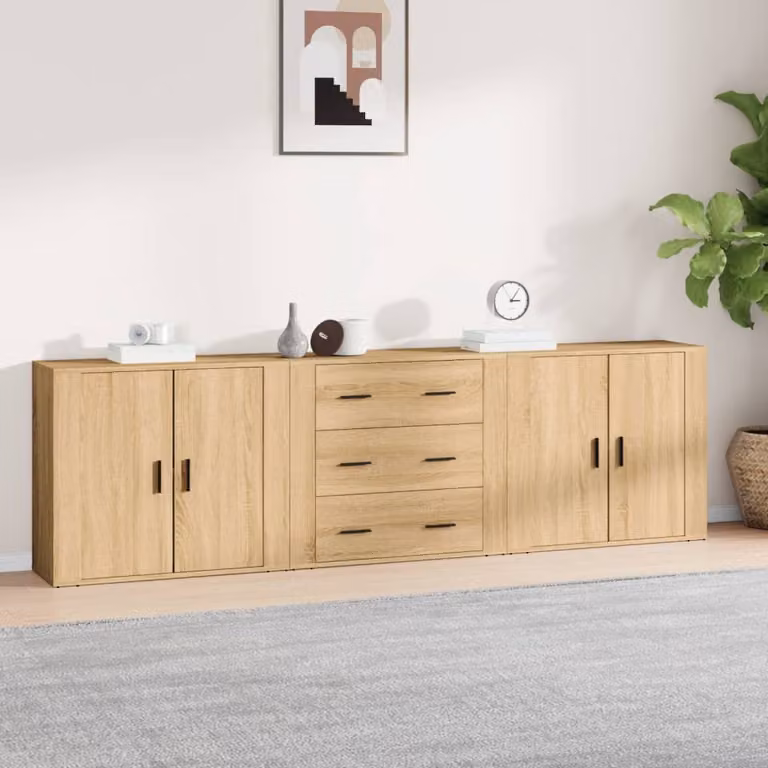 Set di 3 credenze vidaXL in legno multistrato color rovere sonoma marrone
