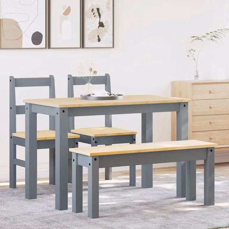 Set da pranzo vidaXL Panama in legno di pino grigio composto da tavolo rettangolare e 4 sedute