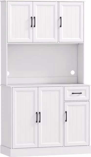 Armadio cucina moderno HOMCOM in MDF bianco con piano di lavoro e ripiani regolabili, Altezza: 180,5 cm