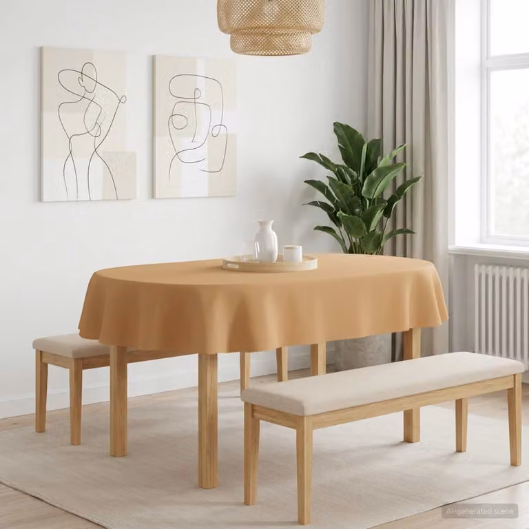 Tovaglia da tavolo ovale vidaXL beige in poliestere idrorepellente e antimacchia L: 220 cm, P: 130 cm