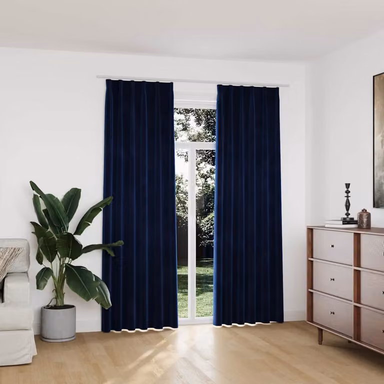 Set di 2 tende oscuranti vidaXL in velluto blu, con ganci, L: 140 cm, H: 225 cm