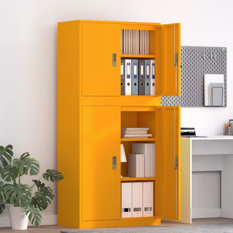 Set di 2 armadi vidaXL in metallo giallo con ante a battente e serratura, L/P/H: 80 x 40 x 175 cm