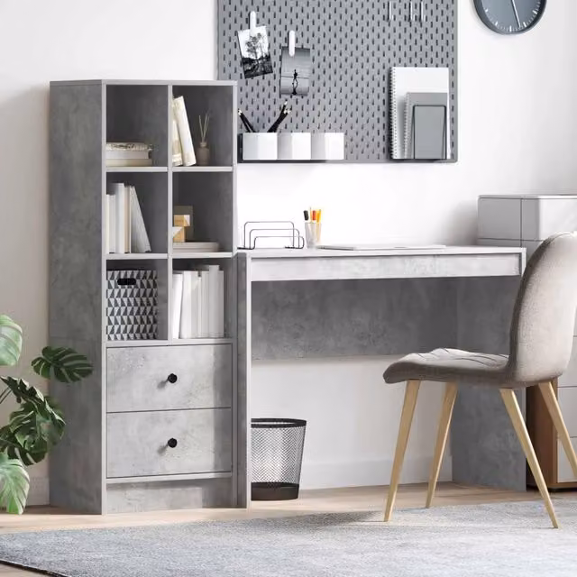 Set di 2 Scrivanie con Scaffale Moderno vidaXL Grigio, L: 145,5 cm, P: 40 cm, H: 127 cm