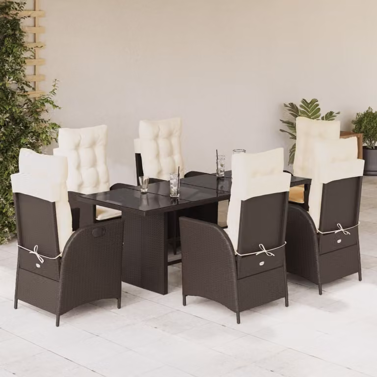 vidaXL Set da Pranzo da Giardino 7pz in Polyrattan Marrone con Piano in Vetro