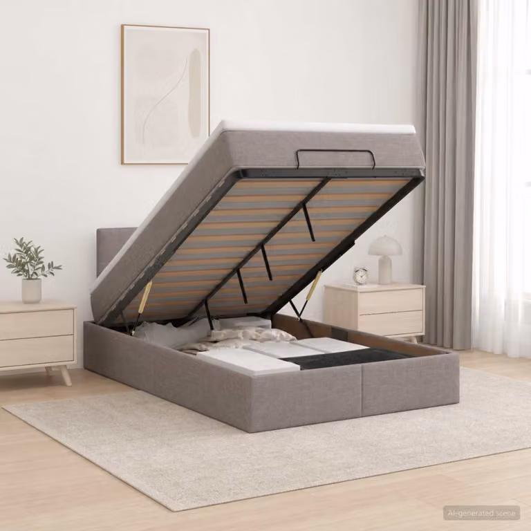 Letto ottomano con materasso vidaXL in tessuto beige e grigio L/P: 120 x 200 cm