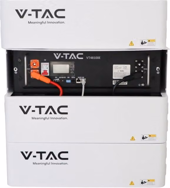 Kit Batteria di Accumulo V-TAC LiFePO4 da 5.12kWh 51.2V 100Ah con BMS Integrato e Modulo Armadio Rack Bianco per Inverter Fotovoltaici CEI 0-21