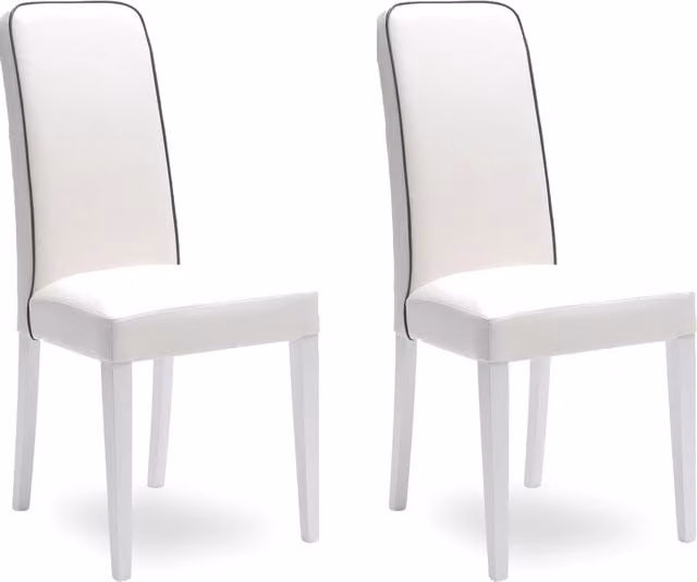 Sedia E-Stylo in similpelle bianca e grigia con gambe in legno di faggio laccato bianco, L: 59 cm, P: 46 cm, H: 99 cm