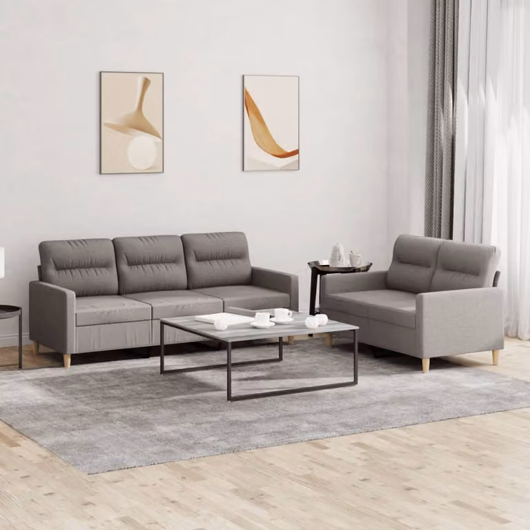 Set di divani vidaXL composto da un divano a 2 posti e uno a 3 posti in tessuto beige e grigio con cuscini inclusi per il tuo soggiorno