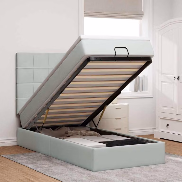 Letto con Pouf e Materasso vidaXL in Velluto con Base a Sollevamento, L: 80 cm, P: 203 cm, H: 140 cm