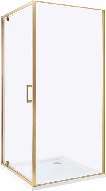Box Doccia Beliani in Vetro Temperato Trasparente con Cornice in Alluminio Dorato, Modello Quadrato con Anta Singola Scorrevole, L/P/H: 90 x 90 x 185 cm