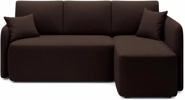 Divano ad angolo L MEUBLORAMA marrone con funzione letto, poggiatesta regolabile e contenitore, struttura in legno massello e rivestimento in tessuto