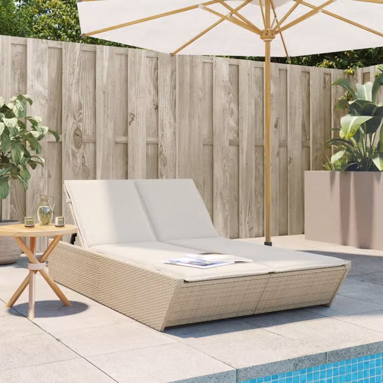 Lettino prendisole vidaXL in polyrattan beige con cuscini regolabili e tessuto resistente ai raggi UV