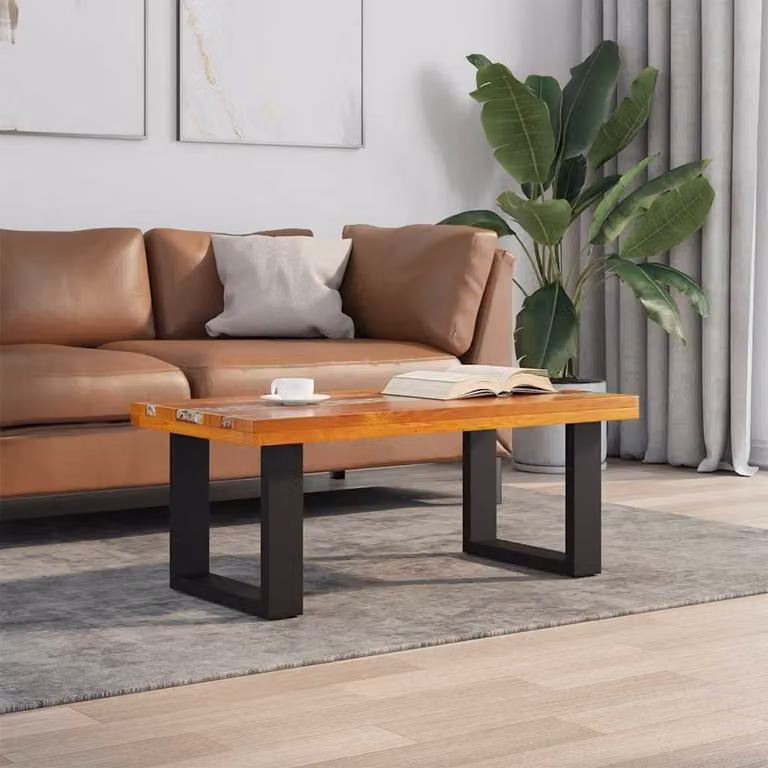 vidaXL Tavolino da Salotto Rettangolare in Legno di Teak e Mango con Resina, Stile Rustico, L 100 x P 50 x H 40 cm