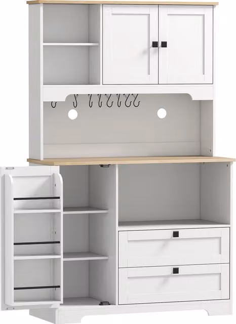 Dispensa da cucina moderna Aosom con 3 ante, 2 cassetti, 3 ripiani sulla porta e 8 ganci, colore bianco