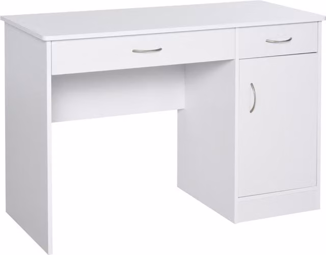 Scrivania moderna per PC e computer Aosom con 2 cassetti e 1 armadietto in legno bianco