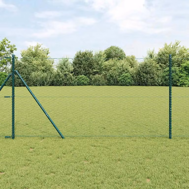 Recinzione in rete metallica verde con rivestimento in PVC e pali rotondi vidaXL, L: 100 m, H: 1,4 m