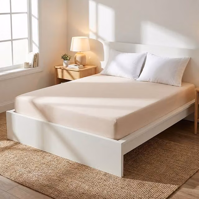 Lenzuolo con angoli matrimoniale Datex in microfibra beige traspirante
