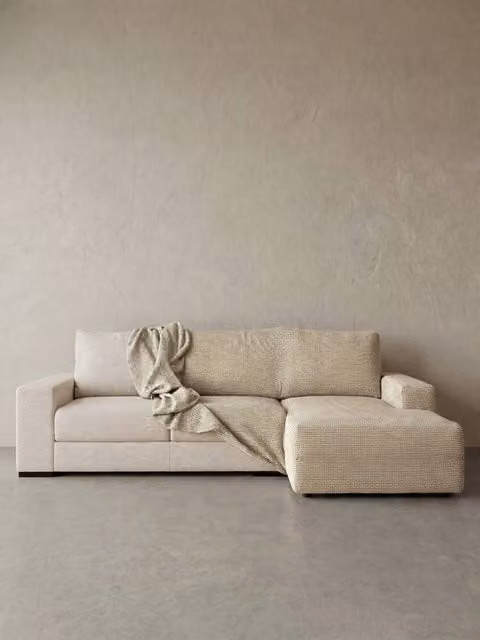 Fodera per divano chaise longue Coven Kenay Home, modello a righe beige e bianco, larghezza: 300 cm