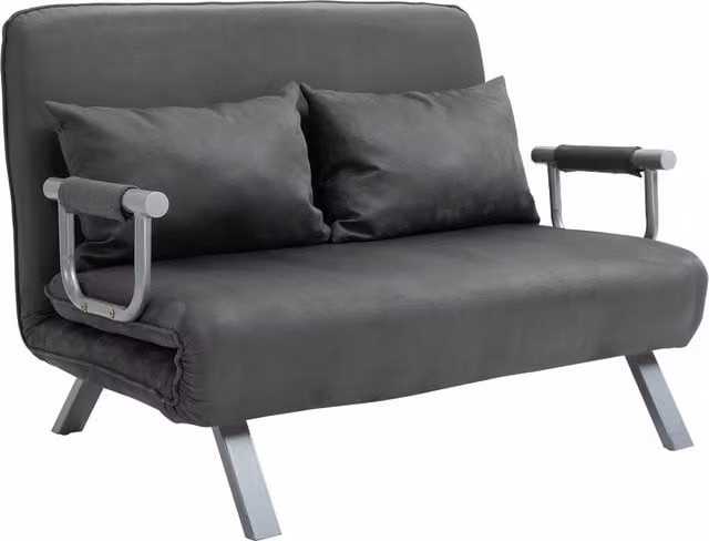 Divano Letto Singolo HOMCOM in Similpelle Grigio con Struttura in Metallo e Seduta Regolabile in 5 Posizioni, L: 105 cm, P: 80 cm, H: 78 cm
