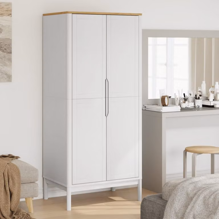 Armadio FLORO vidaXL in legno massello di pino bianco, stile rustico, L: 77 cm, P: 53 cm, H: 171 cm