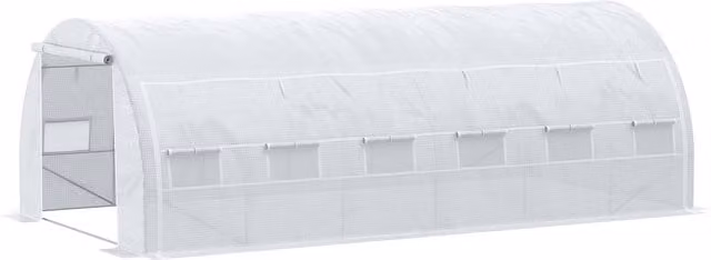 Serra da giardino Outsunny da 18 m², L: 6 m x P: 3 m x H: 2 m, con porta, pareti laterali zippate avvolgibili e 12 finestre, in acciaio e PE ad alta densità 140 g/m² anti-UV, colore bianco