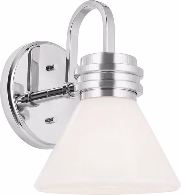 Applique da bagno Kichler Farum in metallo cromato e vetro opale bianco, IP44, 1xG9 3W