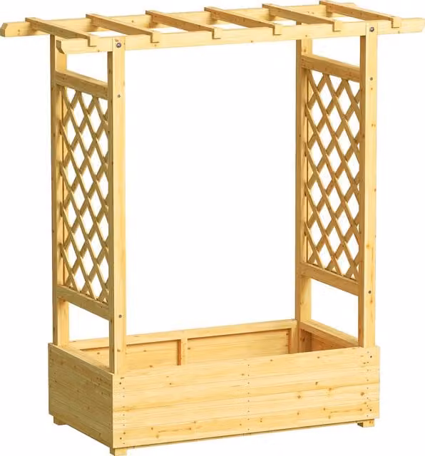 Fioriera rialzata con graticcio laterale e superiore Outsunny in legno naturale, L: 110 cm, P: 44 cm, H: 113 cm