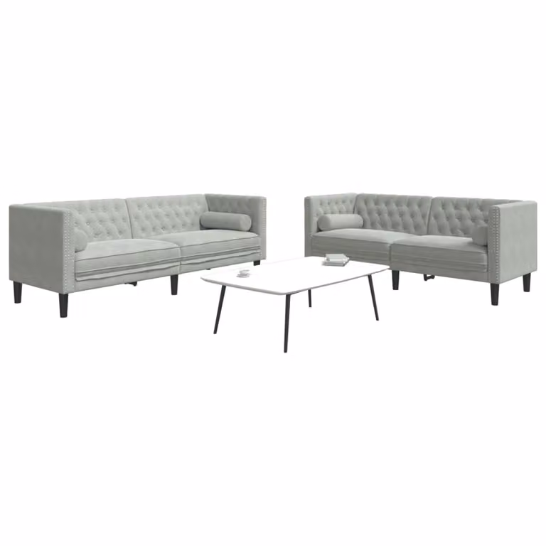 Set di 2 Divani Chesterfield vidaXL in Velluto Grigio con Cuscini