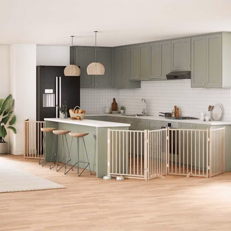 Cancello per cani pieghevole vidaXL in legno di pioppo con 10 pannelli, colore marrone o beige