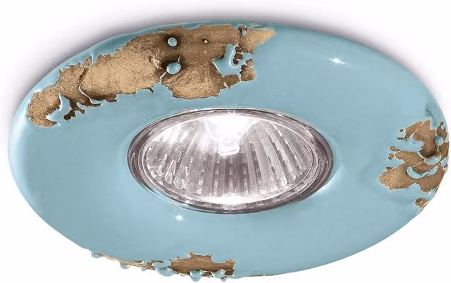 Spot Vintage Ferroluce in ceramica azzurra con luce GU10, diametro 11 cm
