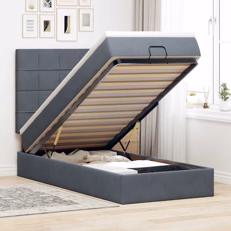 Letto con contenitore a sollevamento vidaXL in velluto con materasso, L: 90 cm, P: 200 cm, H: 128 cm