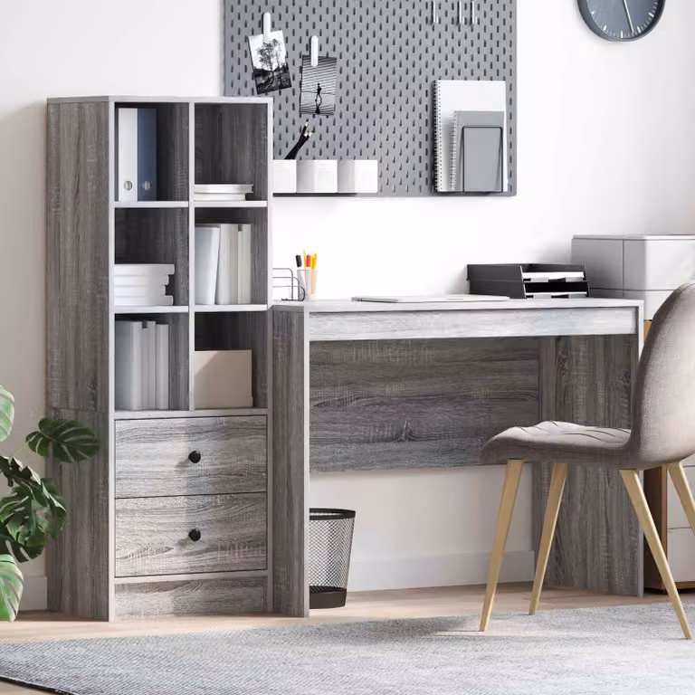 Set di 2 Scrivanie con Scaffale vidaXL Moderno Grigio Sonoma, L 145.5 x P 50 x H 127 cm
