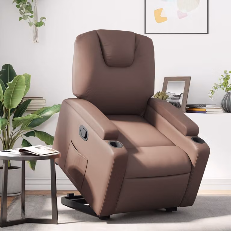 vidaXL Poltrona Alzapersona Reclinabile Marrone in Similpelle con Assistenza Elettrica per Senior