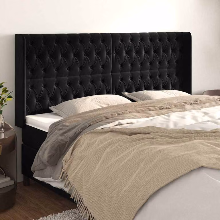 Testiera ad orecchio vidaXL in velluto nero L: 183 cm, P: 16 cm, H: 118/128 cm