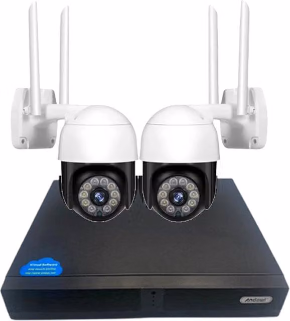Kit di sicurezza Andowl con 2 telecamere Wi-Fi PTZ 4K e registratore NVR Q-s2000, colore bianco