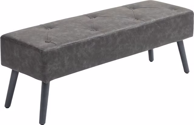Panca imbottita HOMCOM in ecopelle grigia con gambe in legno per camera o soggiorno L: 114 cm, P: 38 cm, H: 42 cm